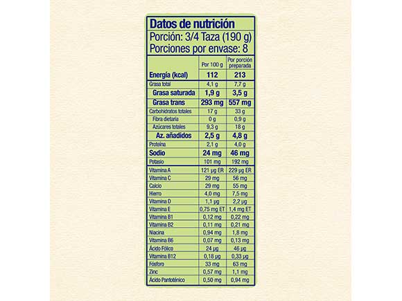 NESTUM® TRIGO BANANO Y MANZANA INFORMACIÓN NUTRICIONAL