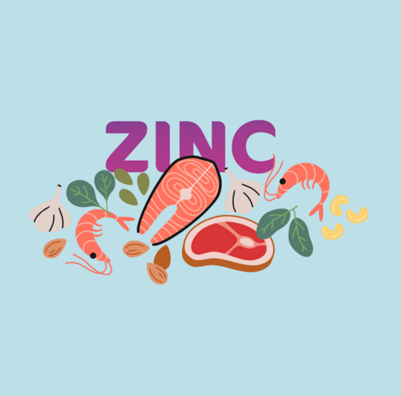 'ZINC' sobre salmón, bistec, camarones, nueces, ajo y verduras